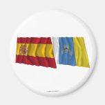Spain and Canary Islands Waving Flags Refrigerator Magnets