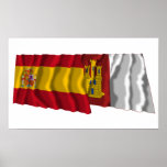 Spain and Castilla-La Mancha waving flags Print