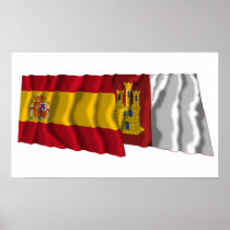 Spain and Castilla-La Mancha waving flags Print