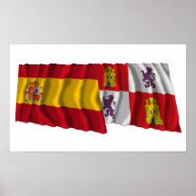 Spain and Castilla y León waving flags Print