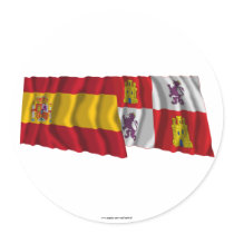 Spain and Castilla y León waving flags Round Sticker