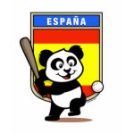 This cute little panda is ready to play for the Spanish team! Panda holds a bat and is about to swing at the ball. Great for fans of the Spain baseball team or Spanish baseball players.