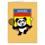 This adorable little panda loves to get out on the court and hits some balls. Panda plays in front of a large flag of Spain. This is a great design for anyone who loves to play tennis, watch tennis or just loves cute pandas.