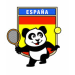 This adorable little panda loves to get out on the court and hits some balls. Panda plays in front of a large flag of Spain. This is a great design for anyone who loves to play tennis, watch tennis or just loves cute pandas.