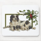 standard_mousepad - Loving mother Spaniel and two puppies framed with green and gold trim, Mistletoe and Holly accent.: Sizes 