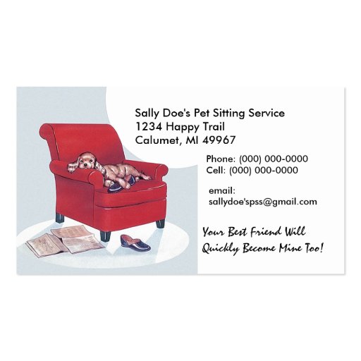 Spaniel in Red Chair ~ Retro Style Business Card (front side)