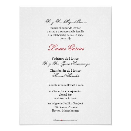 SPANISH Cranberry Damask Quinceañera Invitación Invites