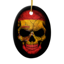 Spanish Flag Skull on Black Christmas Ornament