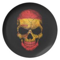 Spanish Flag Skull on Black Dinner Plate