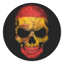 Spanish Flag Skull on Black Round Stickers