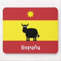 Spanish Flag With Cute Bull & Smiling Sun mousepads