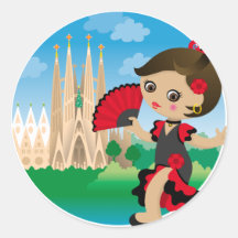 Spanish girl round stickers