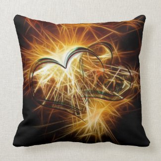 Sparking golden hearts throw pillows