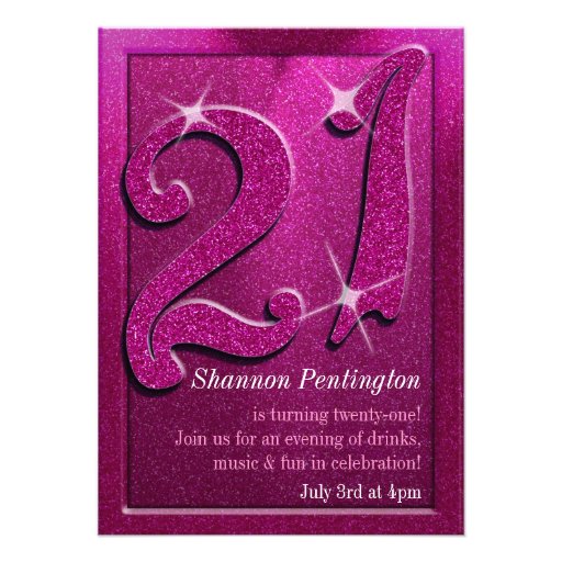 Sparkle 21st Pink Birthday Party Invitations (front side)