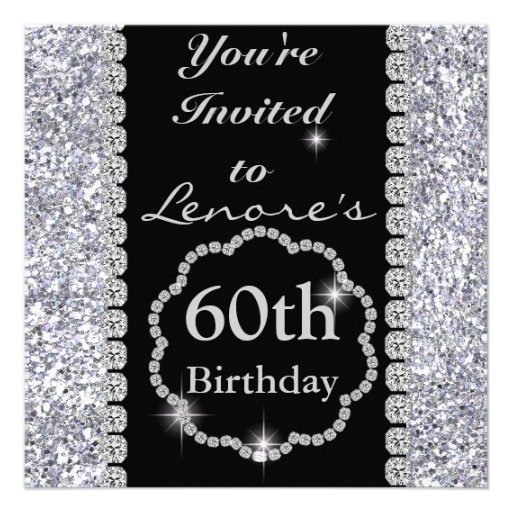 Sparkle 60th  Birthday Party Black & Silver Invita Personalized Invitation