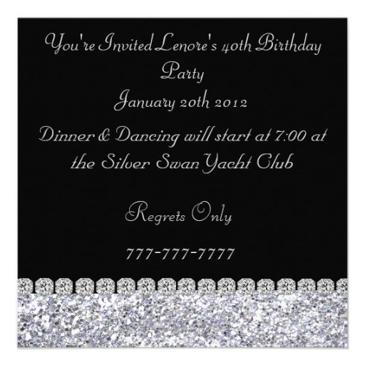 Sparkle 60th  Birthday Party Black & Silver Invita Personalized Invitation