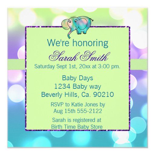 Sparkle Dots Pastel Elephant Baby Shower Personalized Announcements