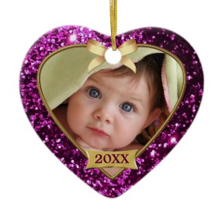 Sparkle Hearts (pink/gold) Photo Ornament