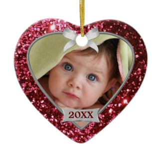 Sparkle Hearts (red/silver) Photo Ornament