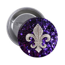 Sparkle jewel Fleur De Lis Sequins Purple Pinback Buttons