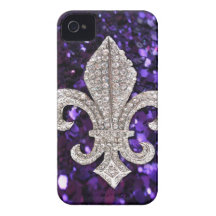 Sparkle jewel Fleur De Lis Sequins Purple iPhone 4 Case