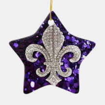 Sparkle jewel Fleur De Lis Sequins Purple Ornaments