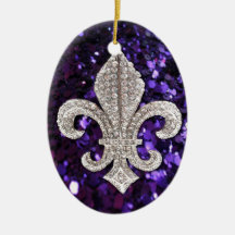 Sparkle jewel Fleur De Lis Sequins Purple Christmas Tree Ornament