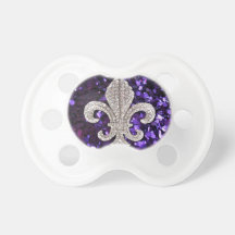 Sparkle jewel Fleur De Lis Sequins Purple Baby Pacifiers