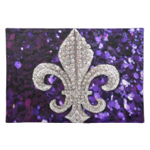 Sparkle jewel Fleur De Lis Sequins Purple Place Mat