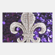 Sparkle jewel Fleur De Lis Sequins Purple Rectangle Sticker