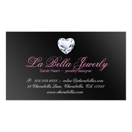 Sparkle Jewelry Business Card Black Pink Heart 3 (back side)