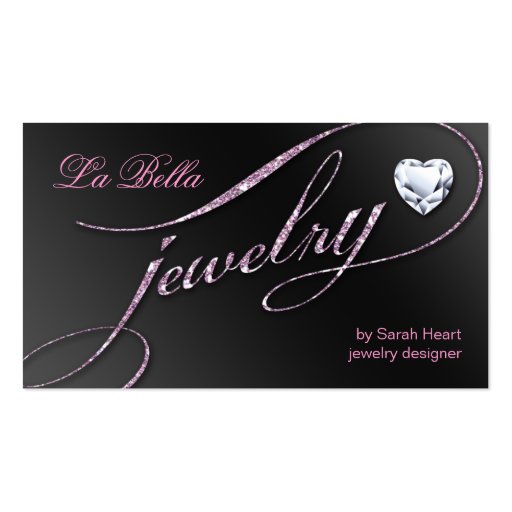 Sparkle Jewelry Business Card Black Pink Heart 3 (front side)