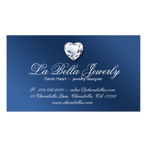 Sparkle Jewelry Business Card White Blue Heart 2 (back side)