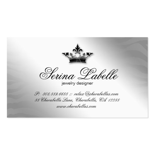 Sparkle Jewelry Business Card Zebra Crown Black 2 (back side)