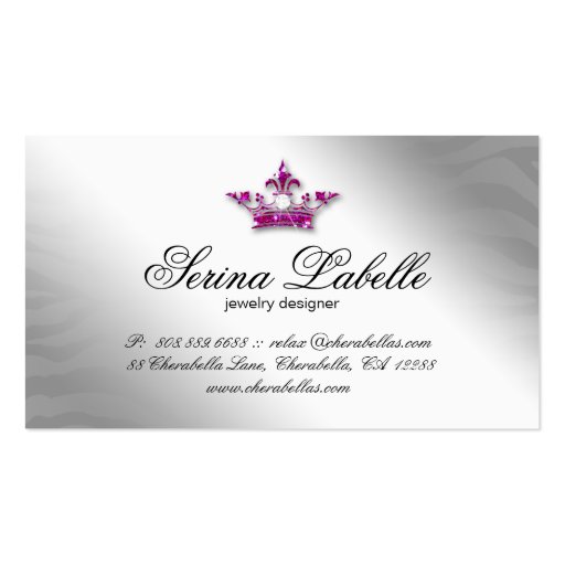 Sparkle Jewelry Business Card Zebra Crown Hot Pink (back side)
