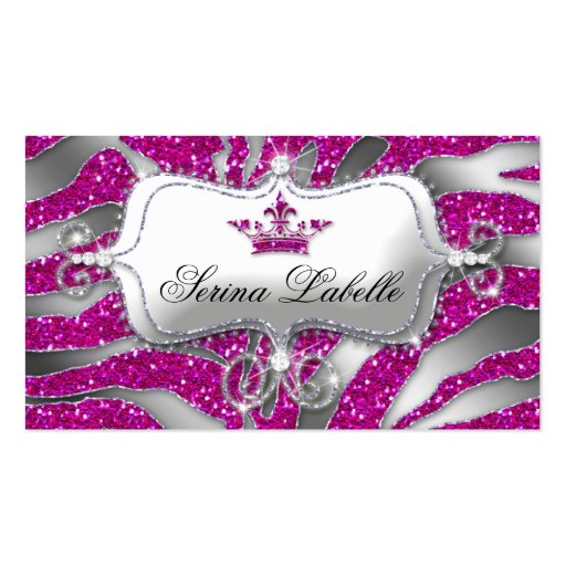 Sparkle Jewelry Business Card Zebra Crown Hot Pink (front side)