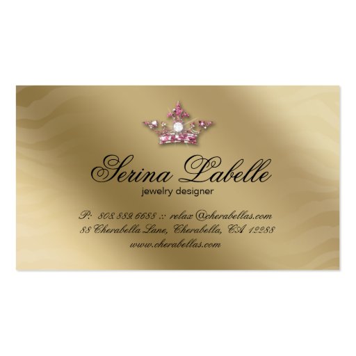 Sparkle Jewelry Business Card Zebra Crown Pink (back side)