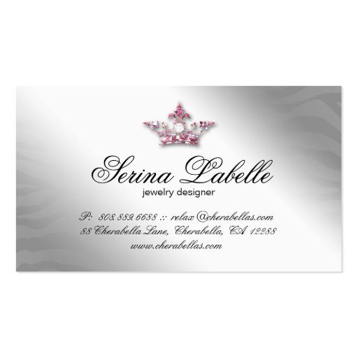 Sparkle Jewelry Business Card Zebra Crown Pink 2 (back side)