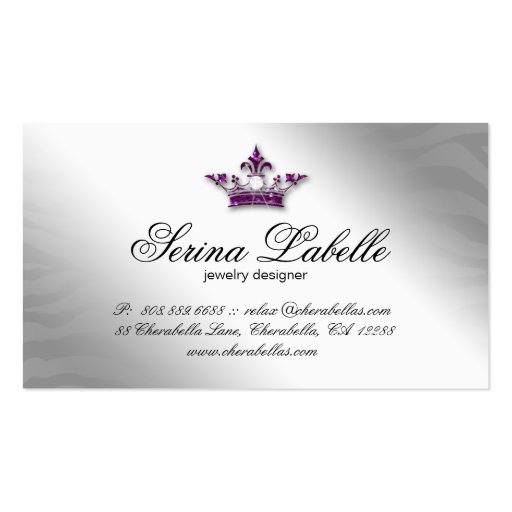Sparkle Jewelry Business Card Zebra Crown Purple (back side)