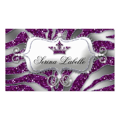 Sparkle Jewelry Business Card Zebra Crown Purple (front side)