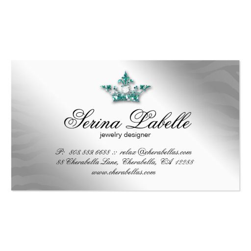 Sparkle Jewelry Business Card Zebra Crown Teal (back side)