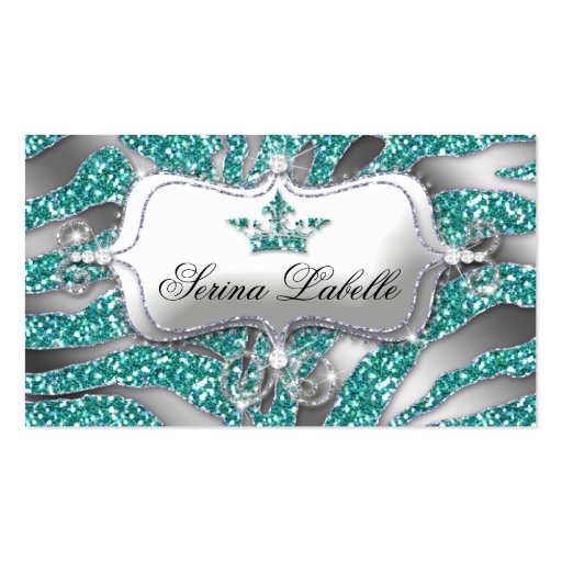 Sparkle Jewelry Business Card Zebra Crown Teal (front side)