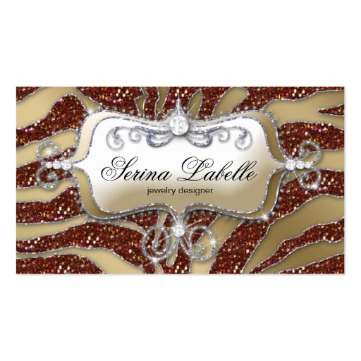Sparkle Jewelry Business Card Zebra Gold Brown (front side)