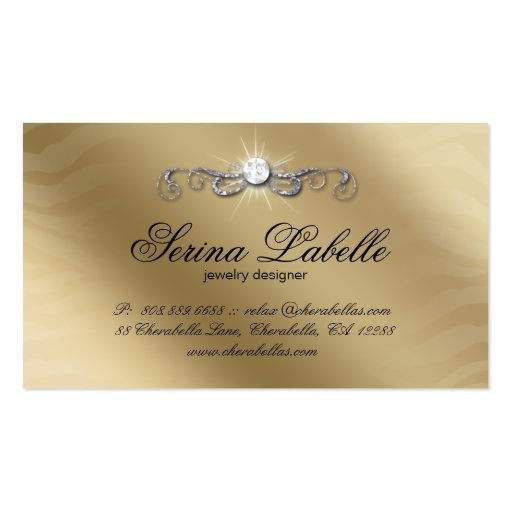 Sparkle Jewelry Business Card Zebra Gold Green (back side)