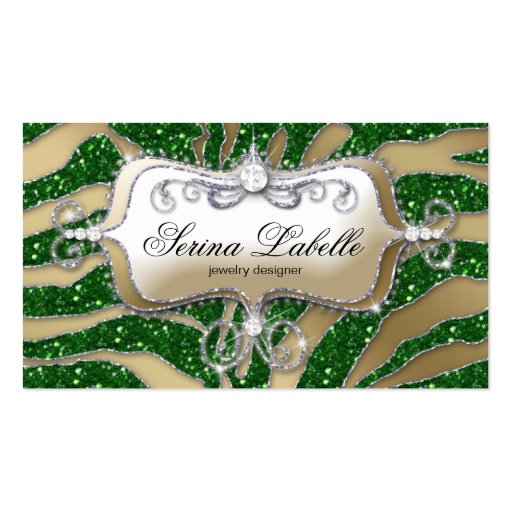 Sparkle Jewelry Business Card Zebra Gold Green 2 (front side)