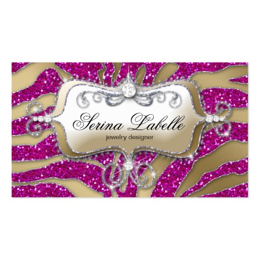 Sparkle Jewelry Business Card Zebra Gold Hot Pink (front side)