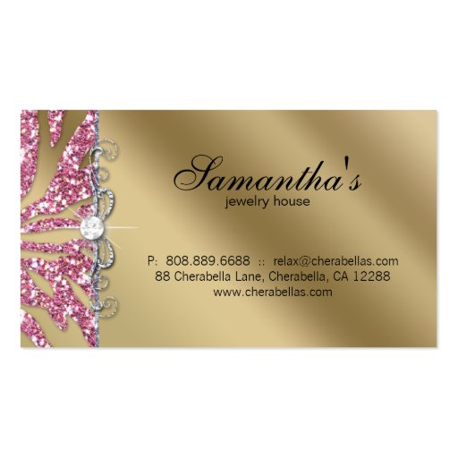 Sparkle Jewelry Business Card Zebra Gold Pink Silv (back side)