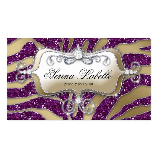 Sparkle Jewelry Business Card Zebra Gold Purple (front side)