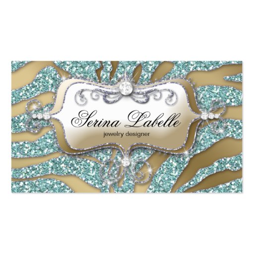 Sparkle Jewelry Business Card Zebra Gold Teal 2 (front side)