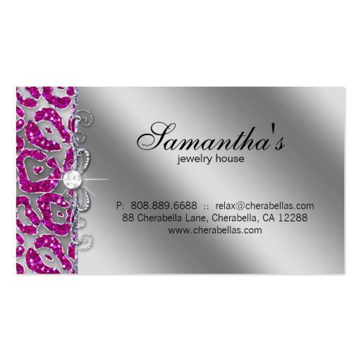 Sparkle Jewelry Business Card Zebra Hot Pink Silve (back side)